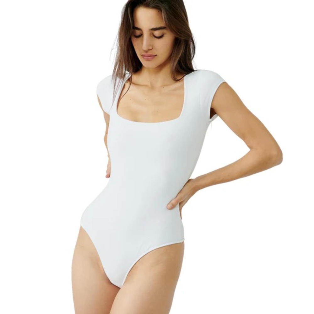 Free People Square Neck Short Sleeve Bodysuit White